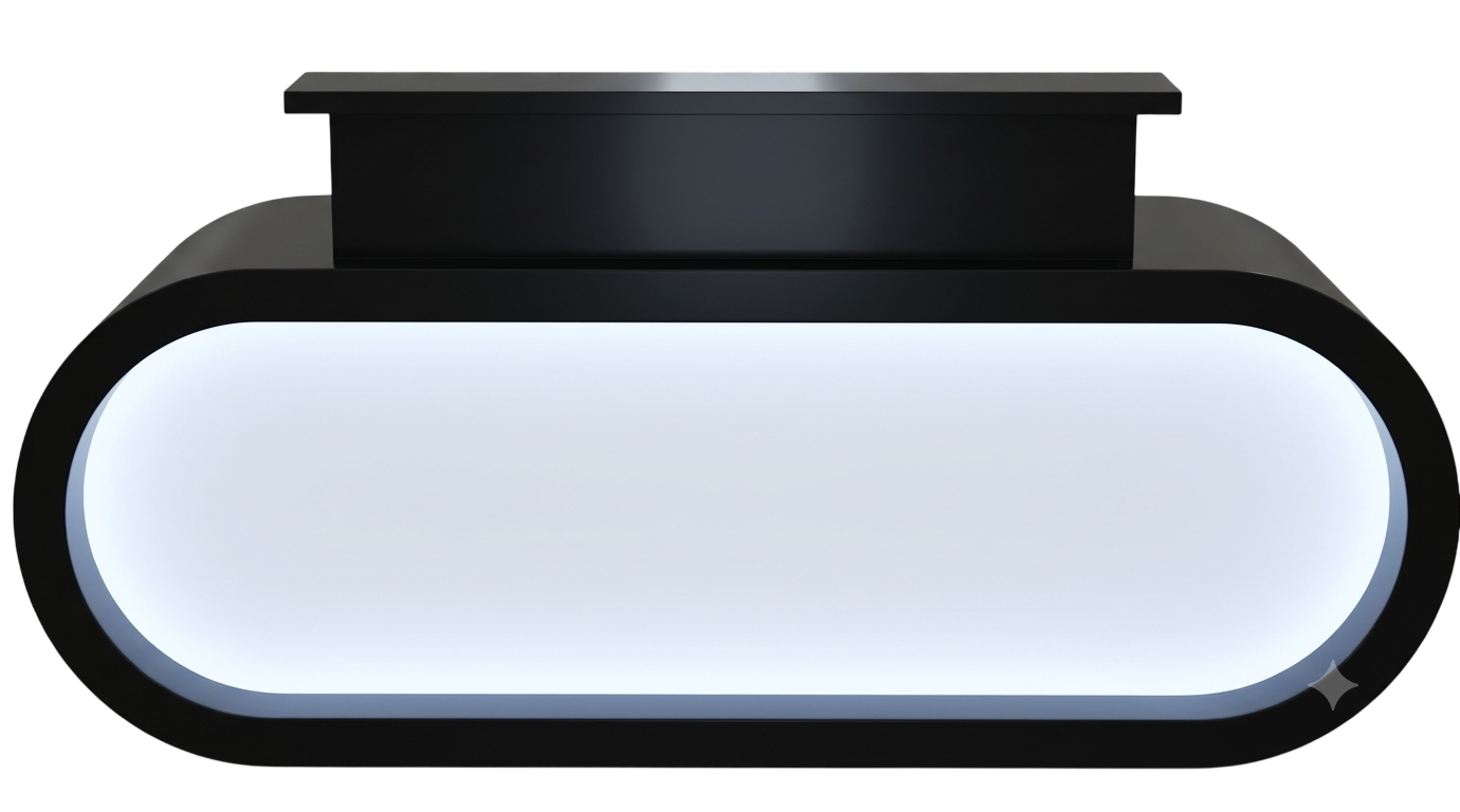 Reception counter with LED-lit front panel