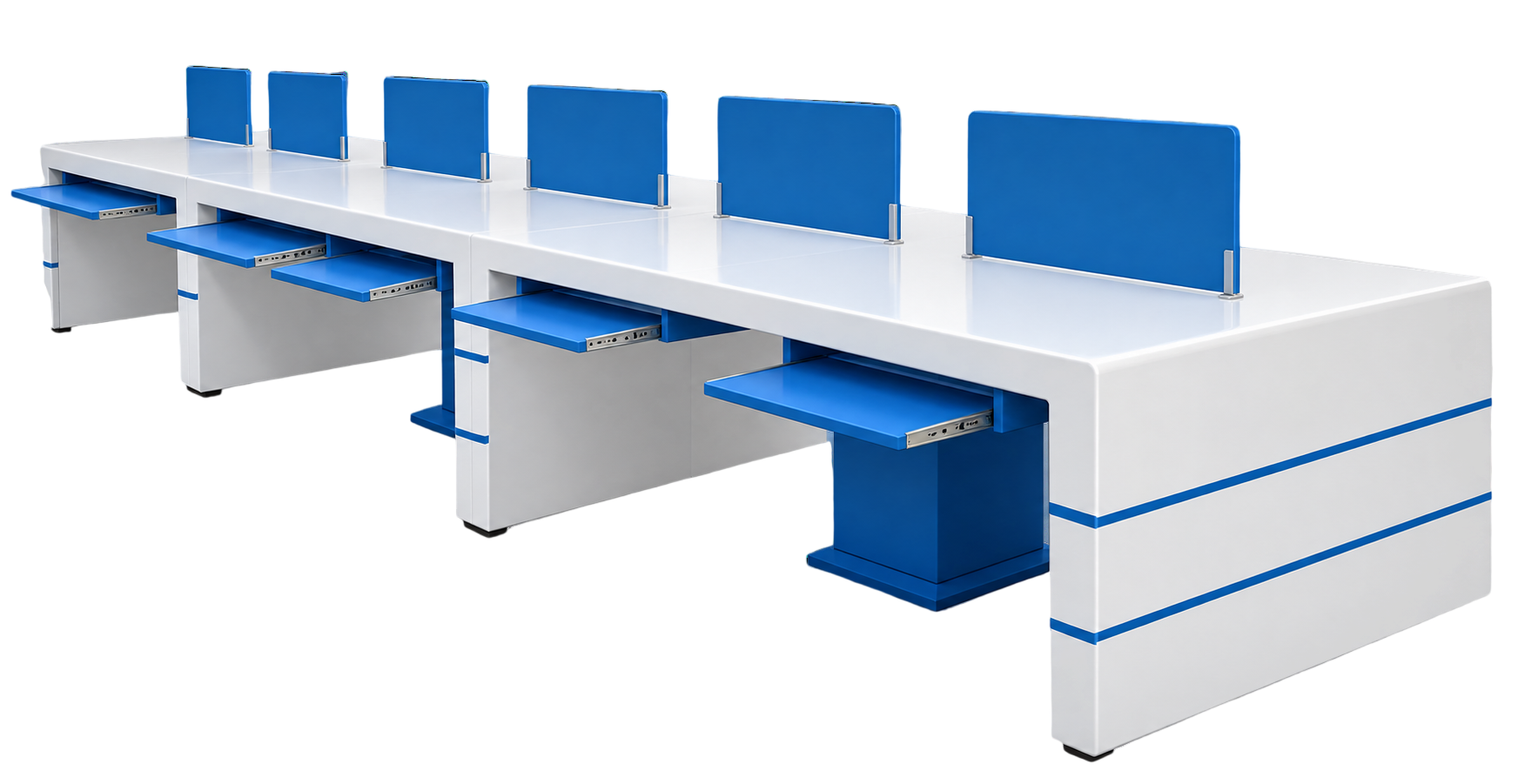 Six-seater office workstation bench with dividers